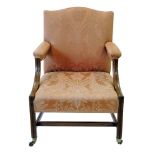 Mid 19th century Gainsborough open armchair, upholstered back and arm pads, seat with webbing,