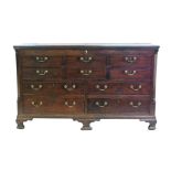 George III mahogany Lancashire chest, hinged rectangular lid with ogee mould above six false drawers