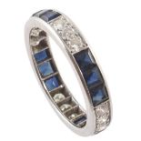 Sapphire and diamond 18ct white gold eternity ring ,12 round brilliant cut diamonds weighing a total