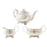 Georgian 3-piece silver tea service comprising a tea pot, milk jug and sugar bowl , cushion shaped