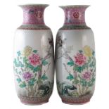 Large pair of Chinese vases, painted in a Republic style in famille rose palette, second half of the