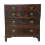 George III oak chest of two short and three long graduated drawers, rectangular top with mahogany