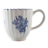 Lowestoft coffee cup circa 1770, of rare moulded form with reeded body, printed with floral