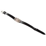 Art Deco ladie s diamond, emerald and onyx 18ct white gold cocktail watch on leather strap ,