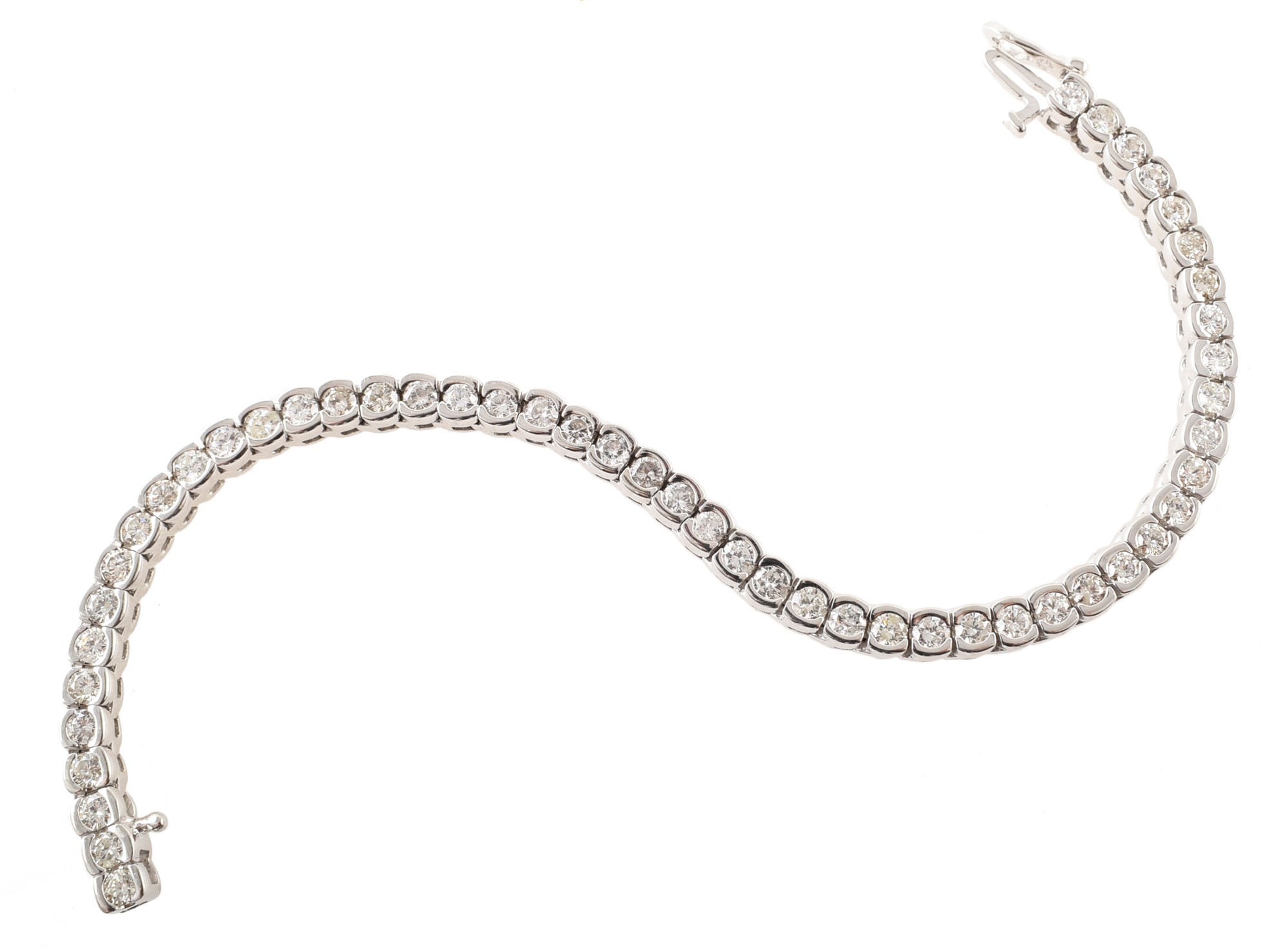 Diamond set 14ct white gold tennis bracelet , comprising 51 brilliant cut diamonds, total diamond