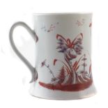 Worcester mug circa 1753-55 , painted with question mark island pattern in underglaze blue with iron