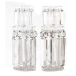 Pair of cut glass lustres, each fitted with ten large droppers (one missing) and ten small