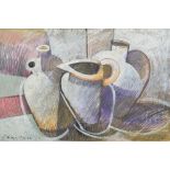 Geoffrey Key (1941-), "Still Life with Jugs", signed and dated 17.9.90, titled on artist's label