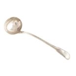 Georgian silver soup ladle , plain polished bowl, fiddle and thread pattern with initials