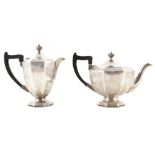 Four piece silver tea and coffee set by Barker Brothers , comprising teapot, coffee pot, milk jug