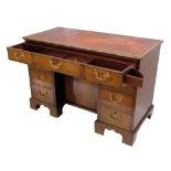 George III mahogany desk, rectangular top with red leather inset above single frieze drawer with