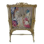 Late 19th century gesso frame fire-screen containing needle point tapestry, 84cm width (33"), height