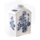 Lowestoft tea canister circa 1780 , printed with flowers and a moth in a version of Worcester's