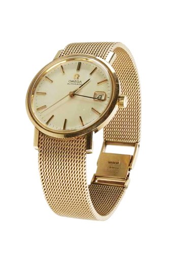 Gent's Omega automatic yellow gold bracelet watch, round white dial applied batons, date window to - Image 2 of 2