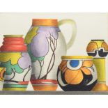 Trevor Grimshaw (1947-2001), Still life study of Clarice Cliff pottery, signed, watercolour and