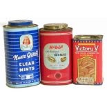 Three sweet tins, Victory V, Nurse Grants and Halls Humbugs. Condition reports are not available for