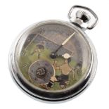 Ingersoll automaton football pocket watch , Arabic numerals with subsidiary dial to 6 'o' clock,