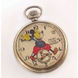 Mickey Mouse Ingersoll pocket watch , three Mockey's to subsidiary dial, red shorts and yellow