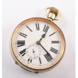 Goliath pocket watch in travelling case , white enamel dial with Roman numerals and subsidiary