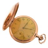 14ct gold Primator full Hunter pocket watch , crown winding jewelled movement unmarked, case size