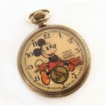 Mickey Mouse Ingersoll pocket watch , three Mickey's to subsidiary dial, orange hands, boots and