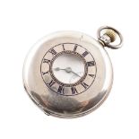 Silver 1/2 Hunter pocket watch by J.W Benson , crown winding JW Benson 15 jewels movement, case size