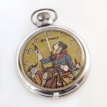 Jeff Arnold chrome pocket watch , eagle engraved to reverse, steel plate movement, 'MADE IN GT