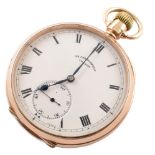 9ct gold open face pocket watch by Sir John Bennett Ltd. London, 17 jewel movement, case stamped '