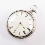 Victorian silver pair case fob watch , white enamel dial with Roman numerals, key wind movement with