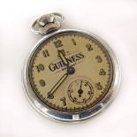 "Guinness Draught" chrome pocket watch , steel plate movement stamped 'MADE IN GT BRITAIN' and '66',