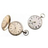 Silver open face pocket watch, white enamel dial with Roman numerals, subsidiary dial to 6 'o'