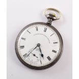 Circa 1920's pocket watch marked 'Staffordshire Weekly Sentinel' , white enamel dial with Roman