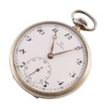 Omega white metal open face military pocket watch marked "M462a" to reverse, Omega 15 jewel
