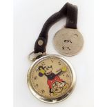 Mickey Mouse Ingersoll pocket watch , steel plate movement numbered 94705976, patented 'JULY 2.18.