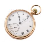 9ct gold open face pocket watch by J.W. Benson London, crown winding movement stamped 'JW BENSON' 15