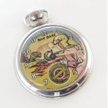 Dan Dare chrome pocket watch, reverse stamped 'Eagle', steel plate movement stamped 'MADE IN GT