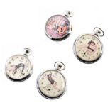 Three Esquire pin-up chrome pocket watches , each with Arabic numerals and subsidairy dial to 6 '