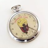 "Guinness Time" chrome pocket watch , glass on Guinness to dial, steel plate movement stamped '