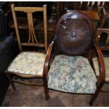 Oval mahogany inlay wall mirror, bedroom chair and bergere fireside chair. Condition reports are not