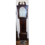 Wain of Alfreton 30 hour oak and crossbanded longcase clock with enamel dial. Condition reports