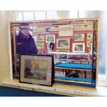Watercolour signed by A. Williams depicting a seascape and modern guilt framed mirror Condition