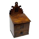 George III mahogany and inlaid candle box with single drawer Condition reports are not available for