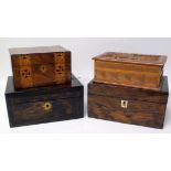 A Victorian rosewood sewing box, walnut box and two others Condition reports are not available for