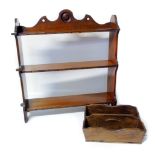 Victorian mahogany three-tier wall shelf and two division knife box Condition reports are not