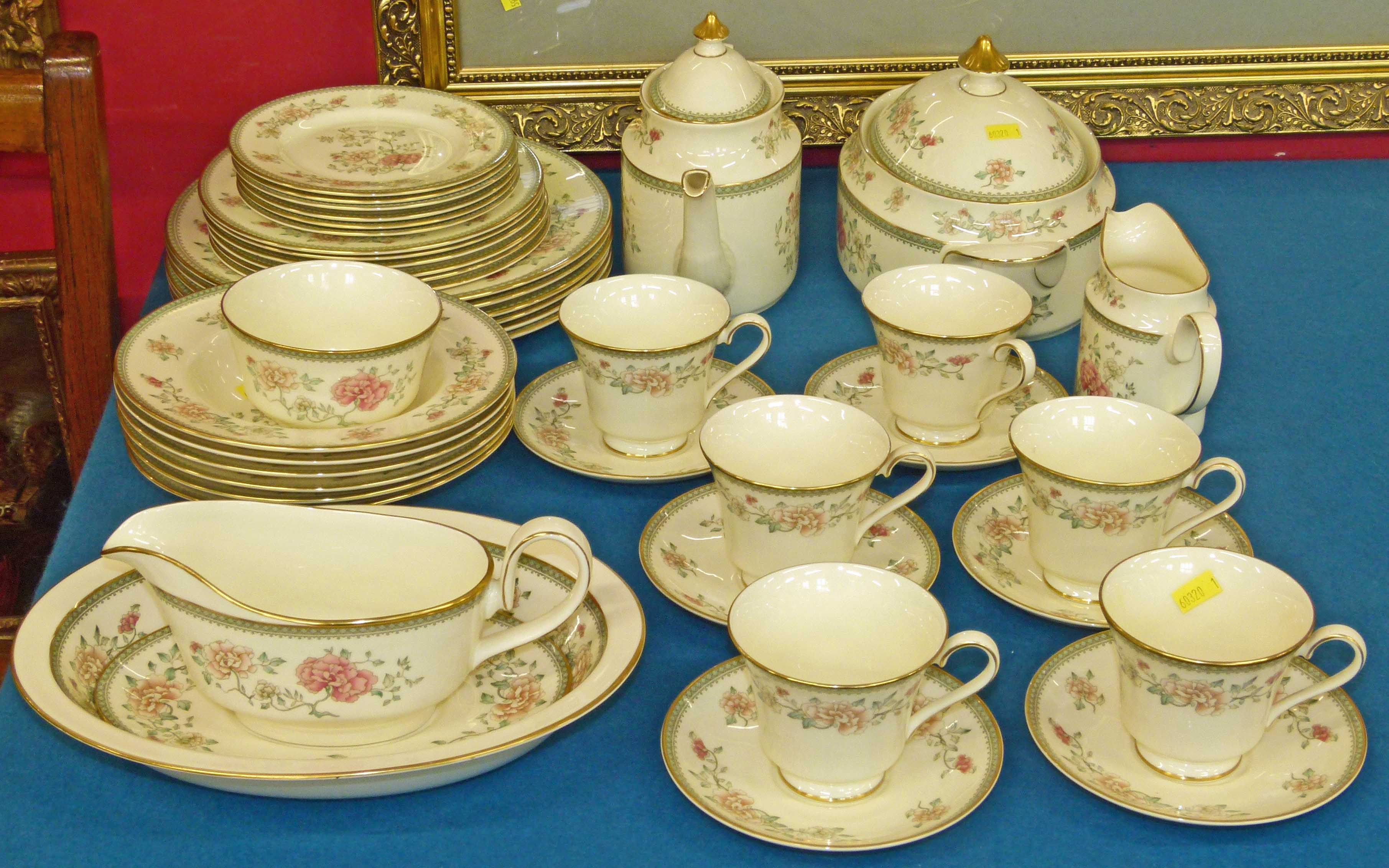 Forty two pieces Minton "Jasmine" tea and dinner ware to include tureen and tea pot. Condition