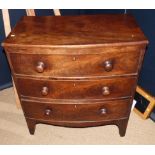 Victorian mahogany bow fronted three drawer chest 73cm wide Condition reports are not available