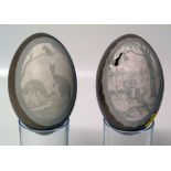 A pair of engraved ostrich eggs Condition reports are not available for our Interiors Sales.