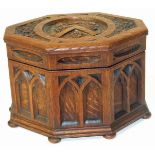 Oak hexagonal Gothic jewellery box. Condition reports are not available for our Interiors Sales.