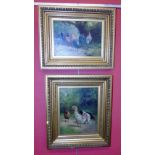 Two oil paintings depicting chickens by C. Goddard Condition reports are not available for our