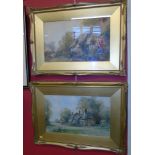 A pair of Joseph Hughes Clayton water colours, Warwickshire cottage and cottages at Eveshaw